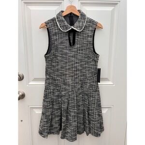 City Triangles Tweed Dress Black White Pearl Collar Velvet Bow Sleeveless L